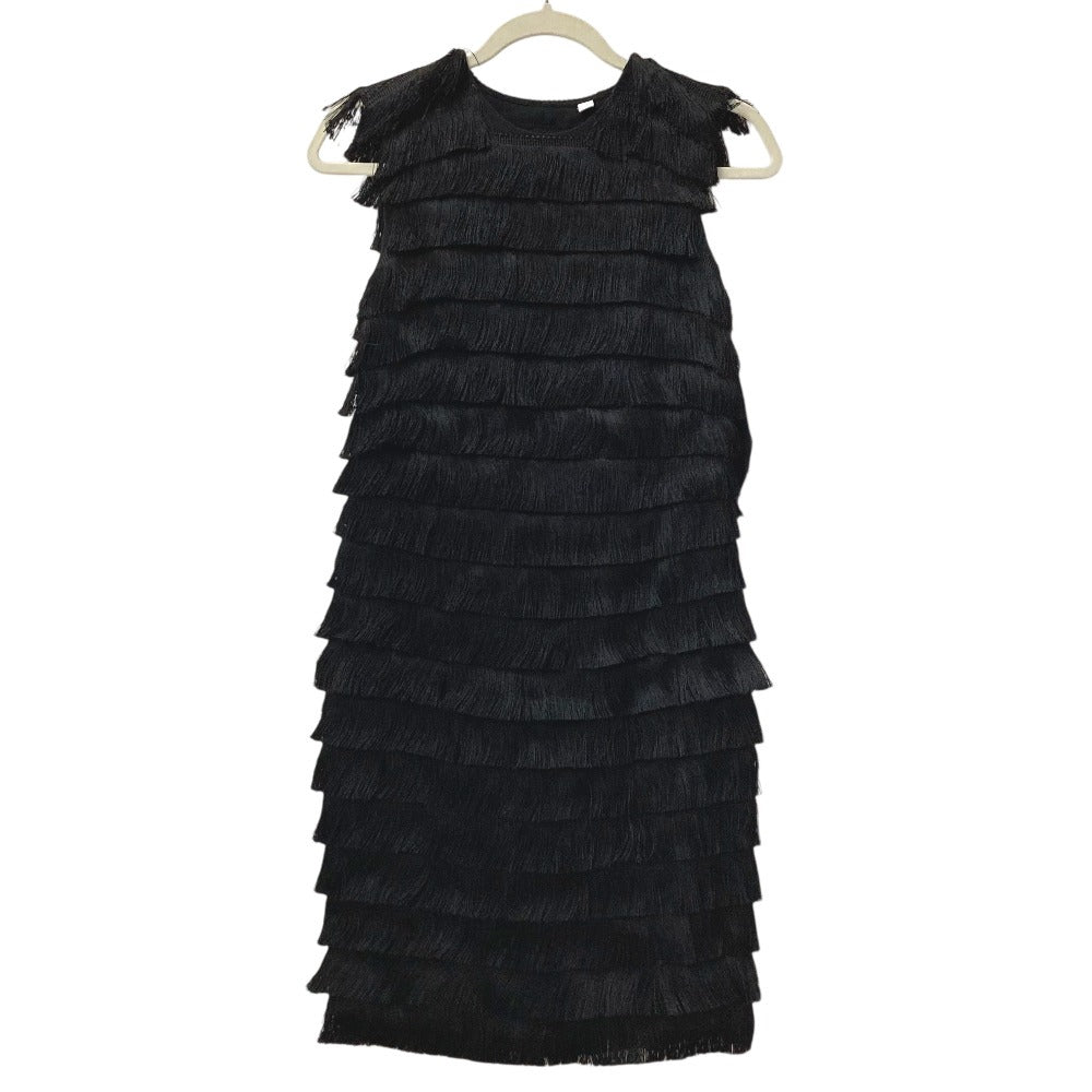 BURBERRY 8046818 フリンジ 袖なし アパレル ワンピース シルク レディース ブラック