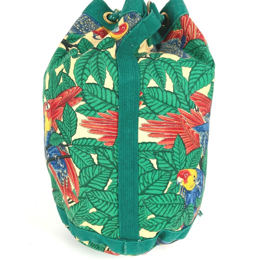 HERMES ヴィンテージ 鳥柄 カバン 肩掛け 巾着バッグ ショルダーバッグ コットン レディース グリーン