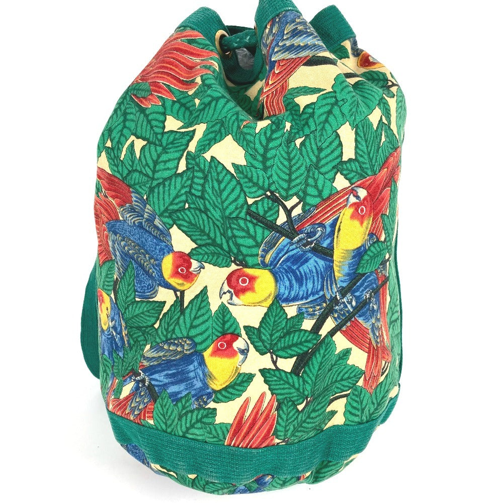 HERMES ヴィンテージ 鳥柄 カバン 肩掛け 巾着バッグ ショルダーバッグ コットン レディース グリーン
