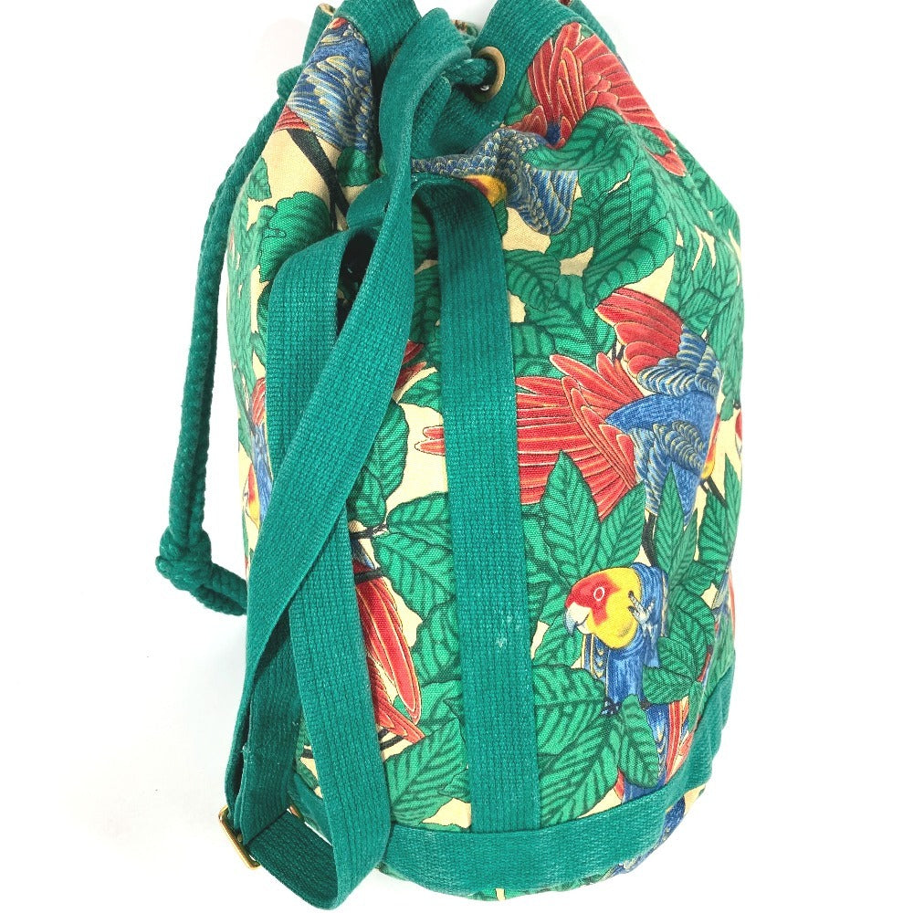 HERMES ヴィンテージ 鳥柄 カバン 肩掛け 巾着バッグ ショルダーバッグ コットン レディース グリーン