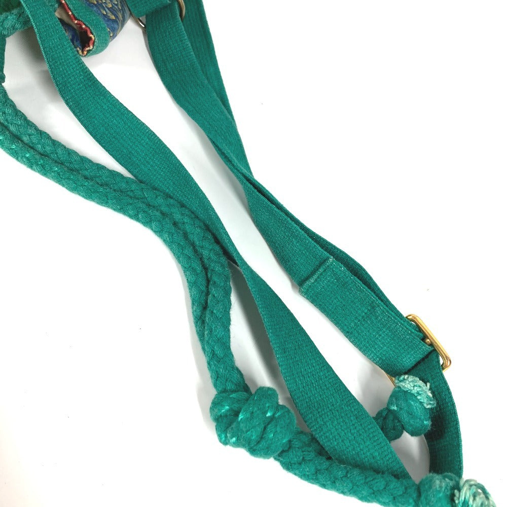 HERMES ヴィンテージ 鳥柄 カバン 肩掛け 巾着バッグ ショルダーバッグ コットン レディース グリーン