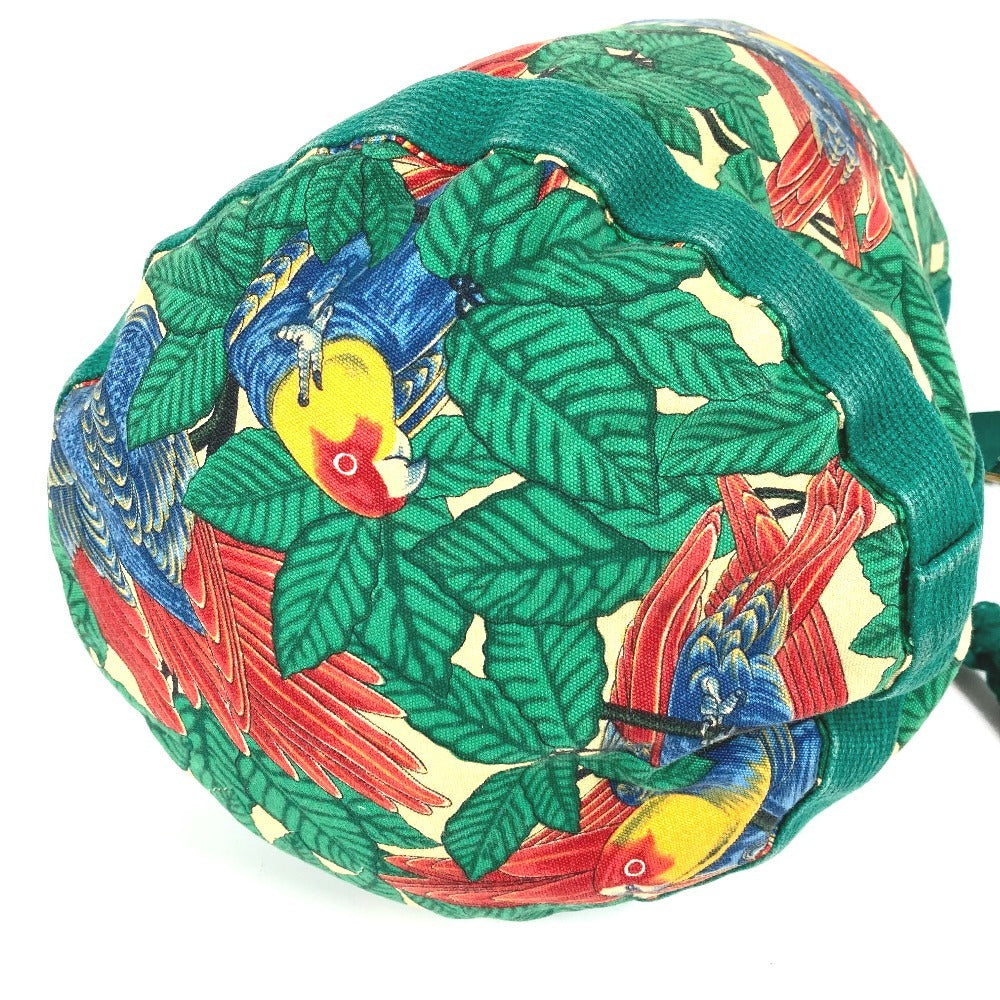 HERMES ヴィンテージ 鳥柄 カバン 肩掛け 巾着バッグ ショルダーバッグ コットン レディース グリーン