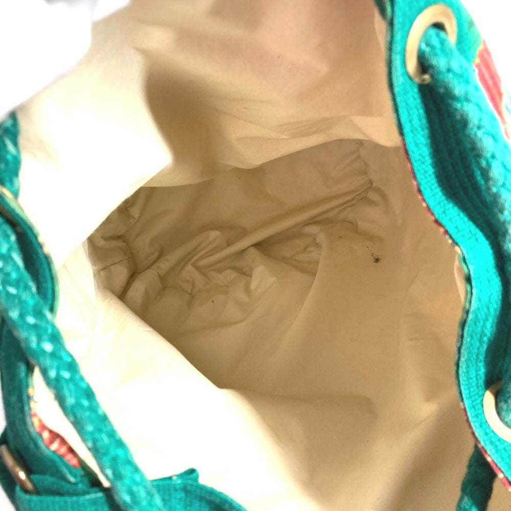 HERMES ヴィンテージ 鳥柄 カバン 肩掛け 巾着バッグ ショルダーバッグ コットン レディース グリーン