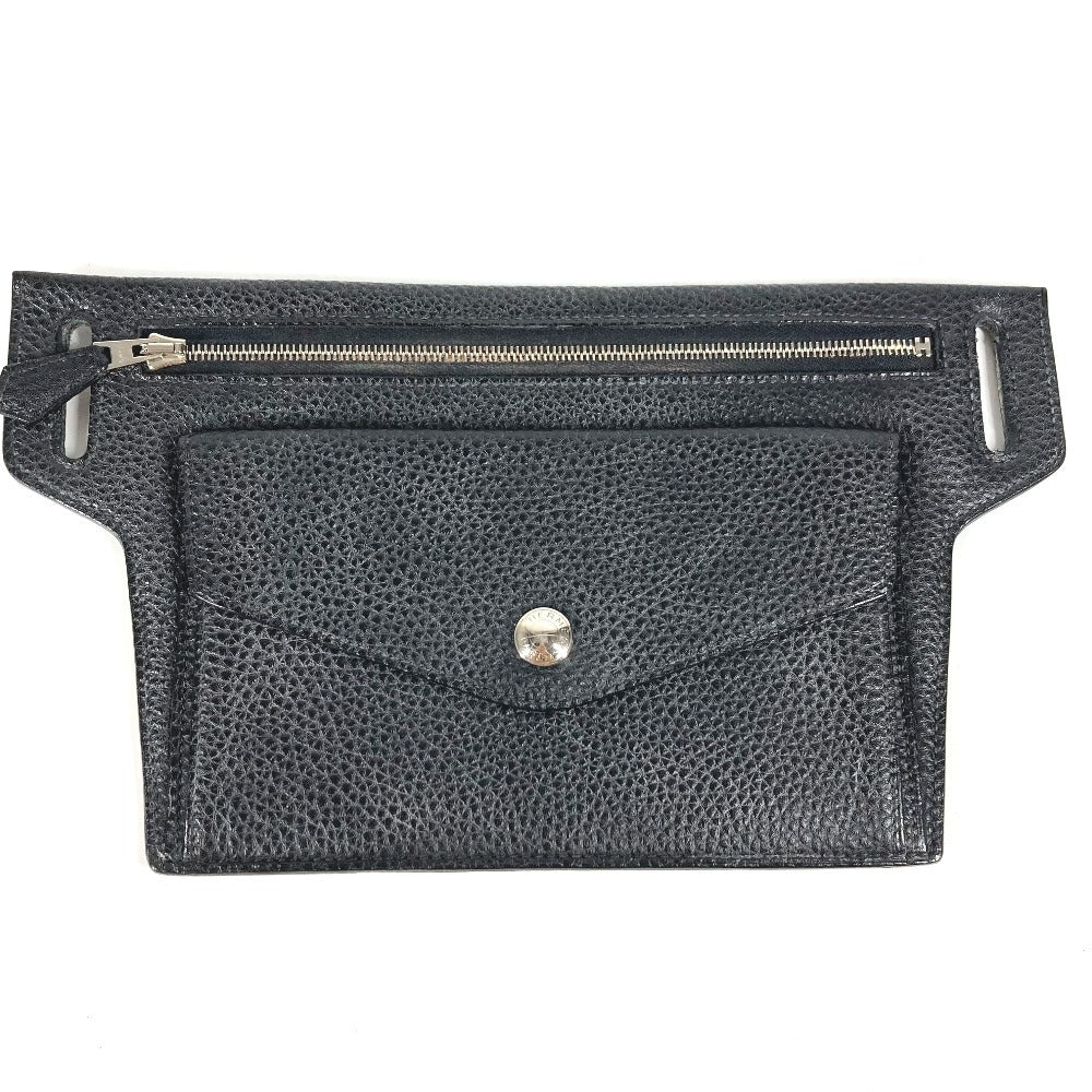 HERMES ベルトバッグ ウエストバッグ ポーチのみ クロスボディバッグ ポーチ レザー ユニセックス ブラック