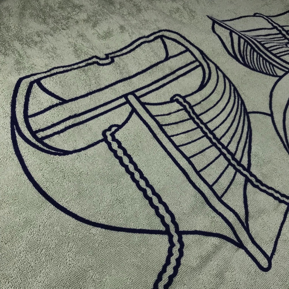 HERMES DRAP DE PLAGE YACHTING THALASSA ヨッティング プラージュ テレサ バスタオル インテリア ひざかけ ブランケット フリンジ タオル コットン ユニセックス グリーン