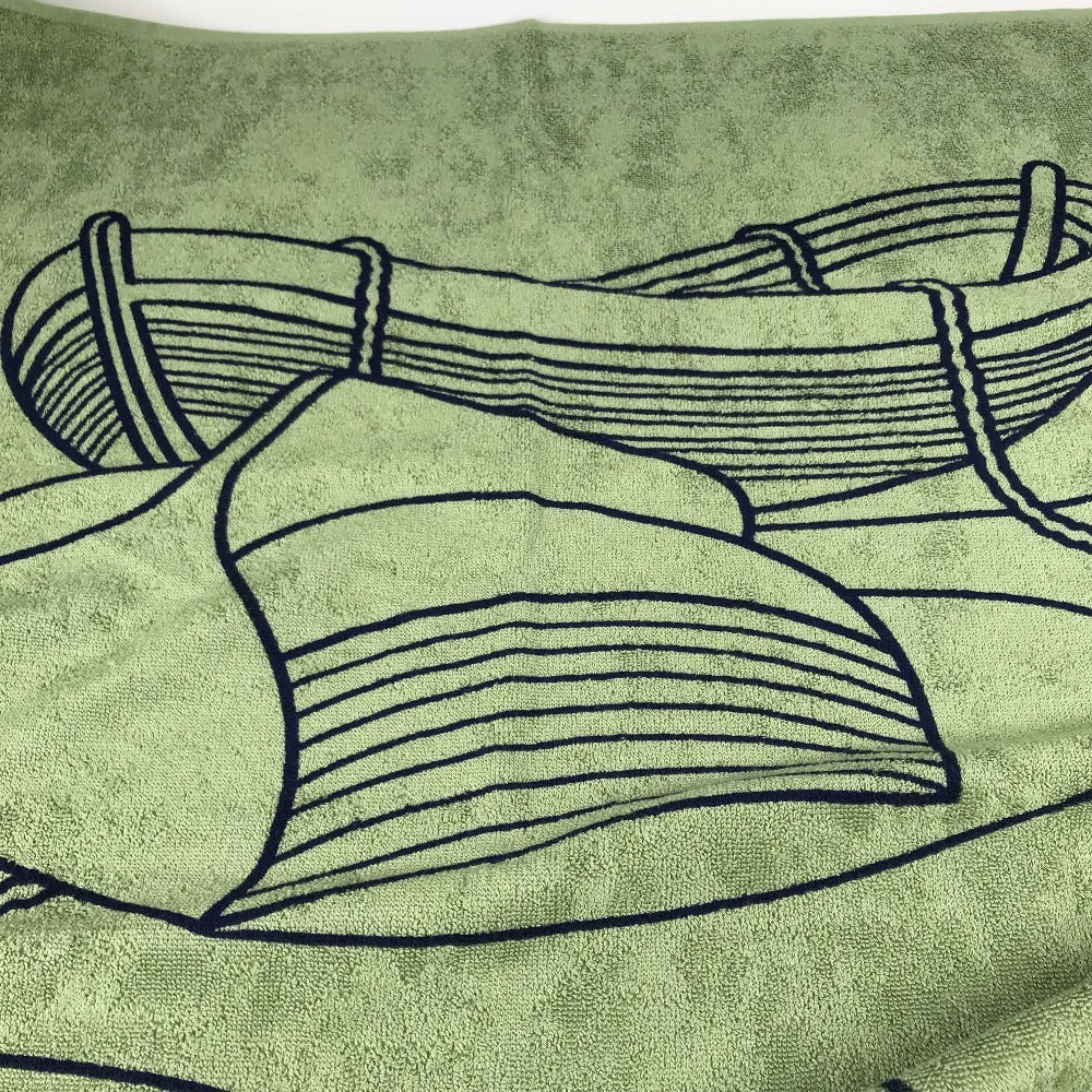 HERMES DRAP DE PLAGE YACHTING THALASSA ヨッティング プラージュ テレサ バスタオル インテリア ひざかけ ブランケット フリンジ タオル コットン ユニセックス グリーン