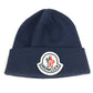 MONCLER Rubber Patch Logo Big BERRETTO TRICOT HAT beanie hat knit hat knit cap Knit hat wool Navy Used