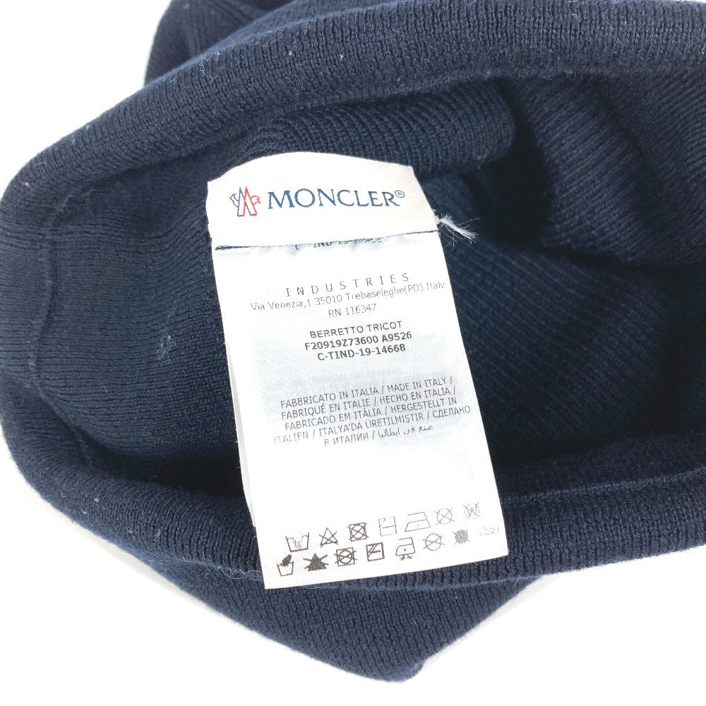 MONCLER Rubber Patch Logo Big BERRETTO TRICOT HAT beanie hat knit hat knit cap Knit hat wool Navy Used