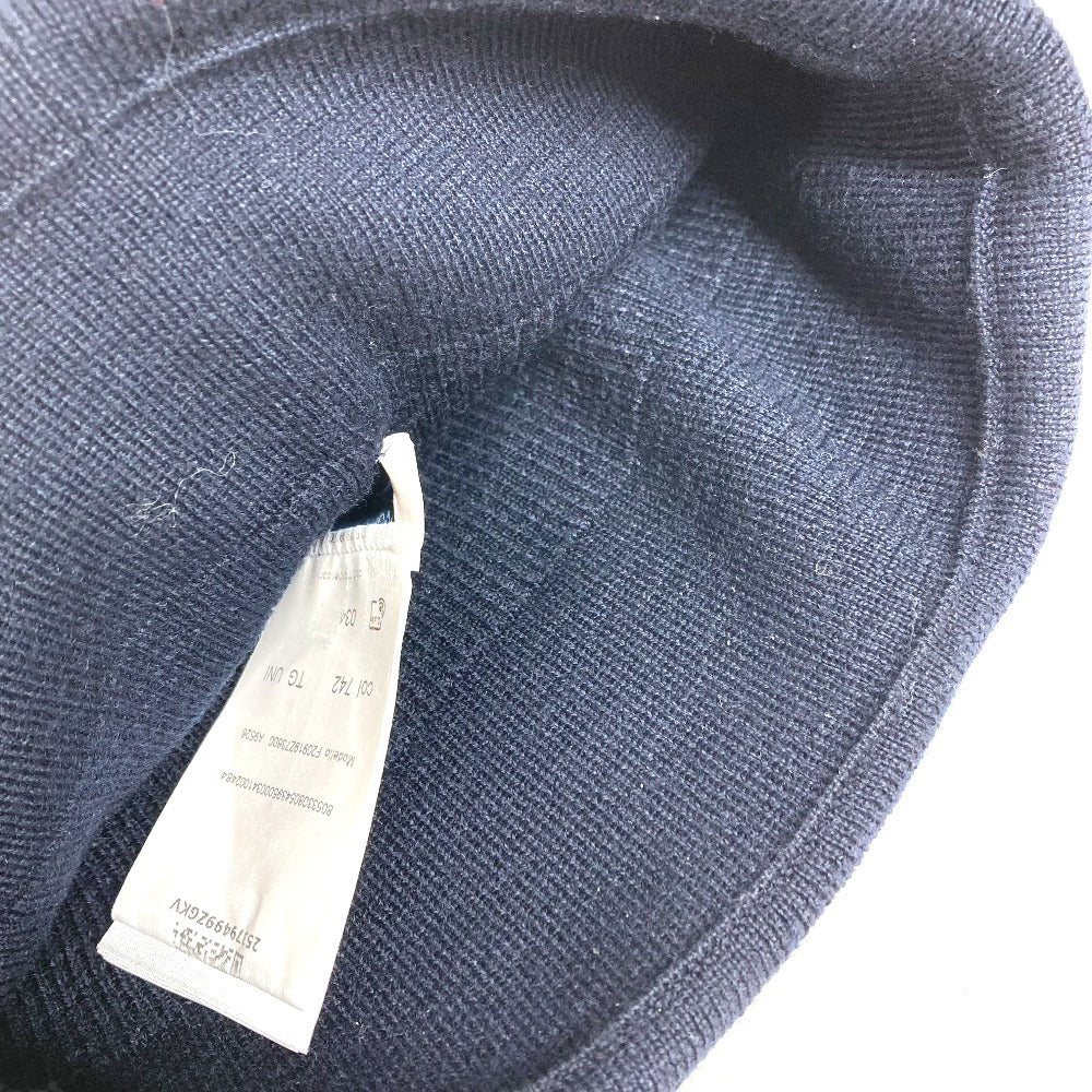 MONCLER Rubber Patch Logo Big BERRETTO TRICOT HAT beanie hat knit hat knit cap Knit hat wool Navy Used