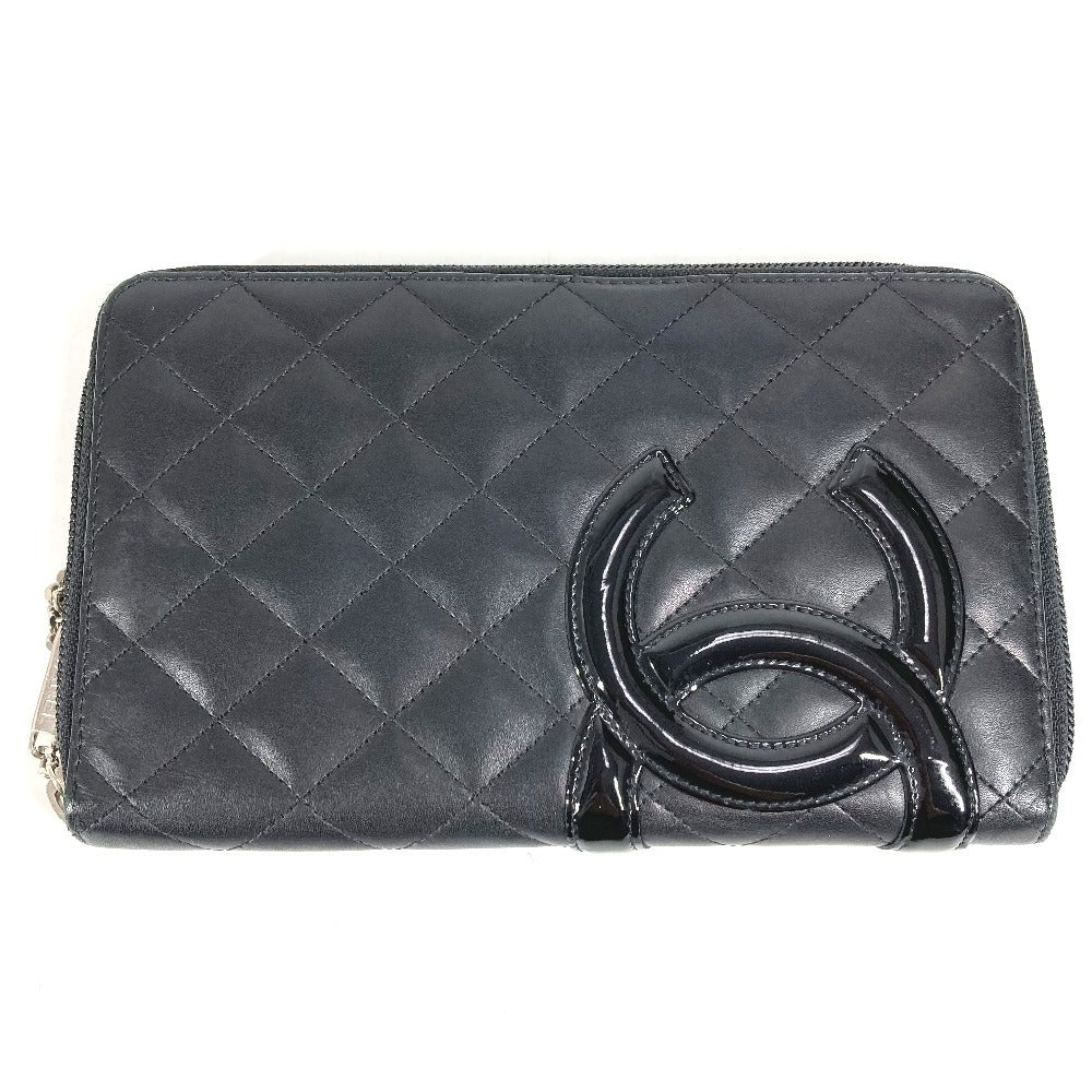 CHANEL Cambon Line Travel Case A26710 CC Coco Mark Logo Long Wallet Round Zipper Leather Women's Black