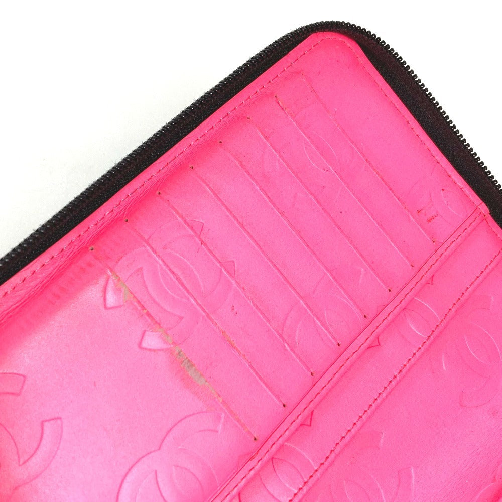 CHANEL Cambon Line Travel Case A26710 CC Coco Mark Logo Long Wallet Round Zipper Leather Women's Black