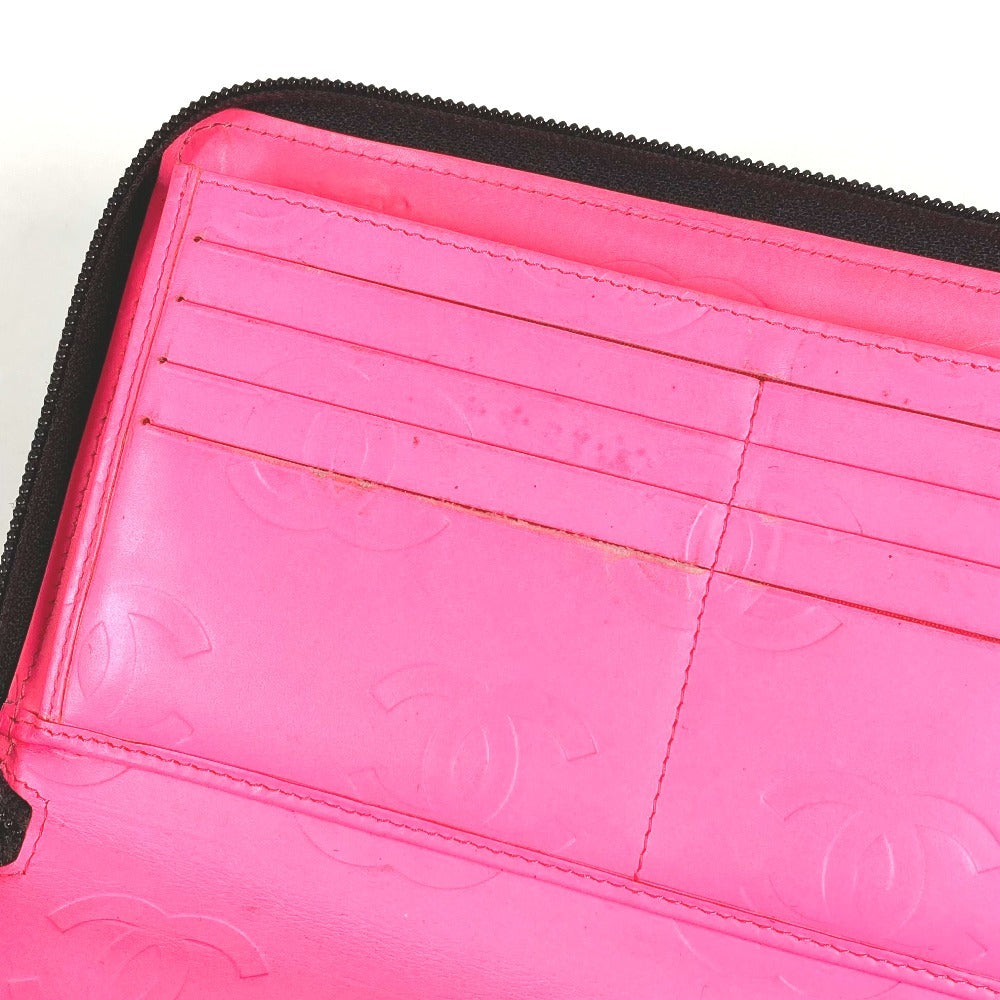 CHANEL Cambon Line Travel Case A26710 CC Coco Mark Logo Long Wallet Round Zipper Leather Women's Black