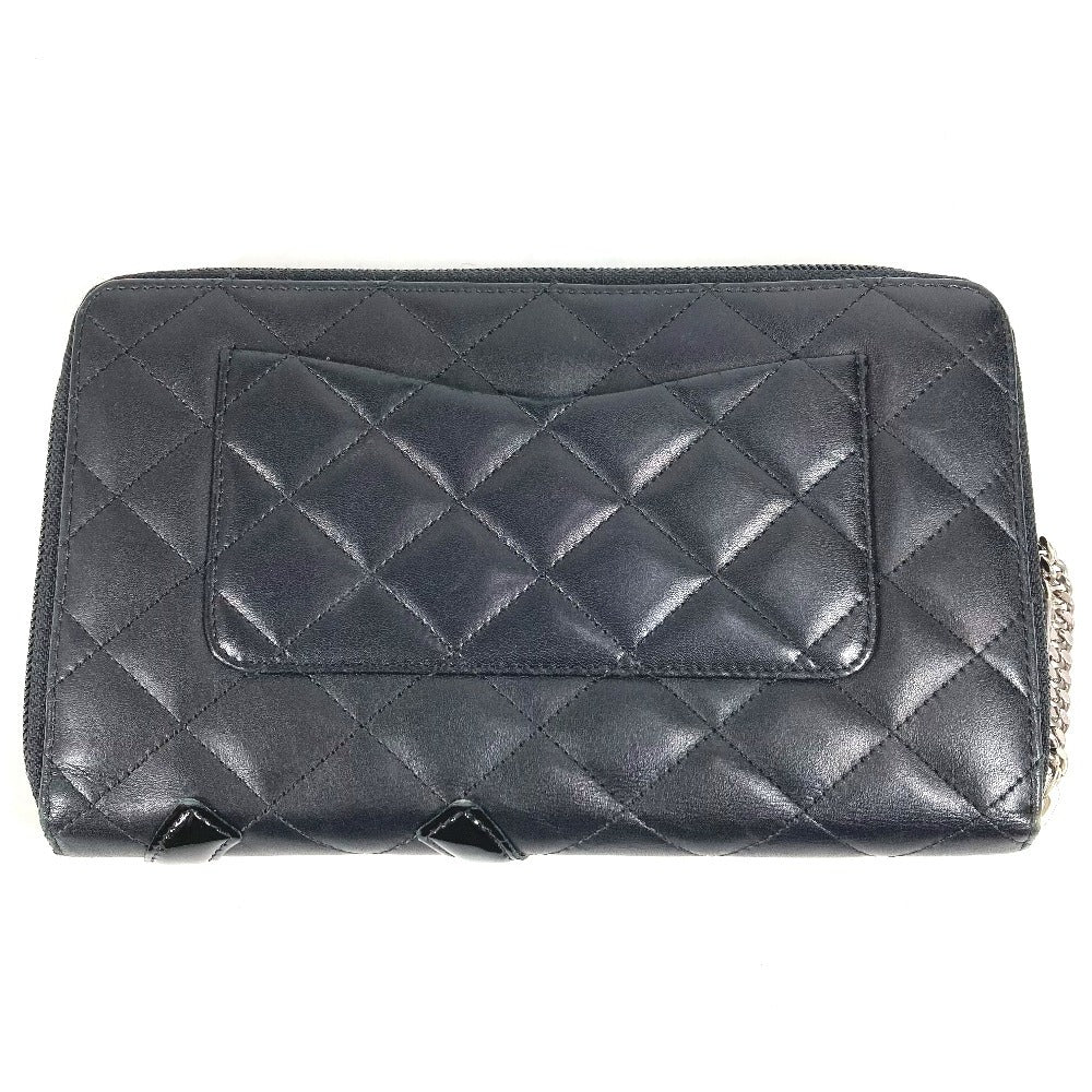 CHANEL Cambon Line Travel Case A26710 CC Coco Mark Logo Long Wallet Round Zipper Leather Women's Black