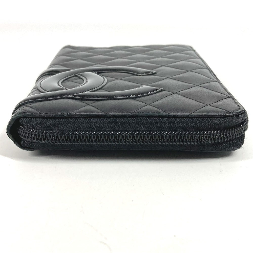 CHANEL Cambon Line Travel Case A26710 CC Coco Mark Logo Long Wallet Round Zipper Leather Women's Black