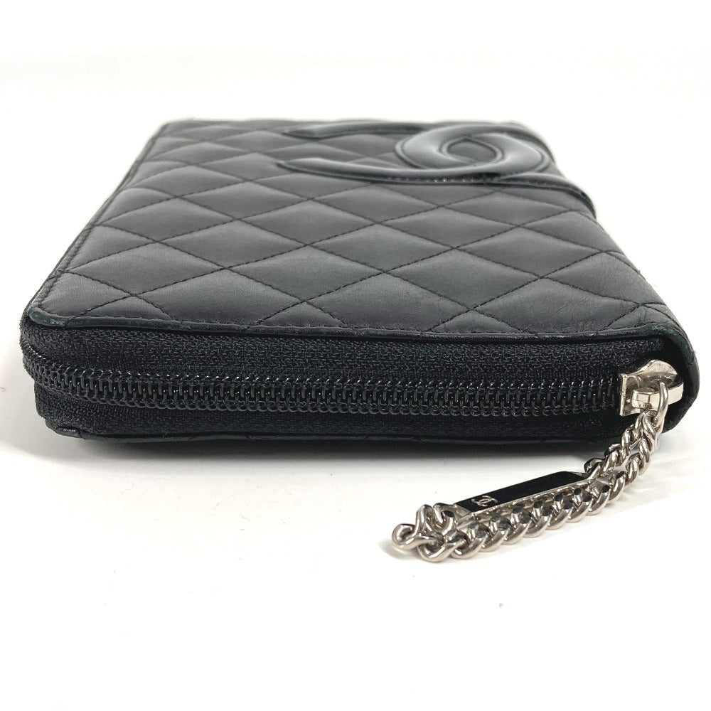 CHANEL Cambon Line Travel Case A26710 CC Coco Mark Logo Long Wallet Round Zipper Leather Women's Black