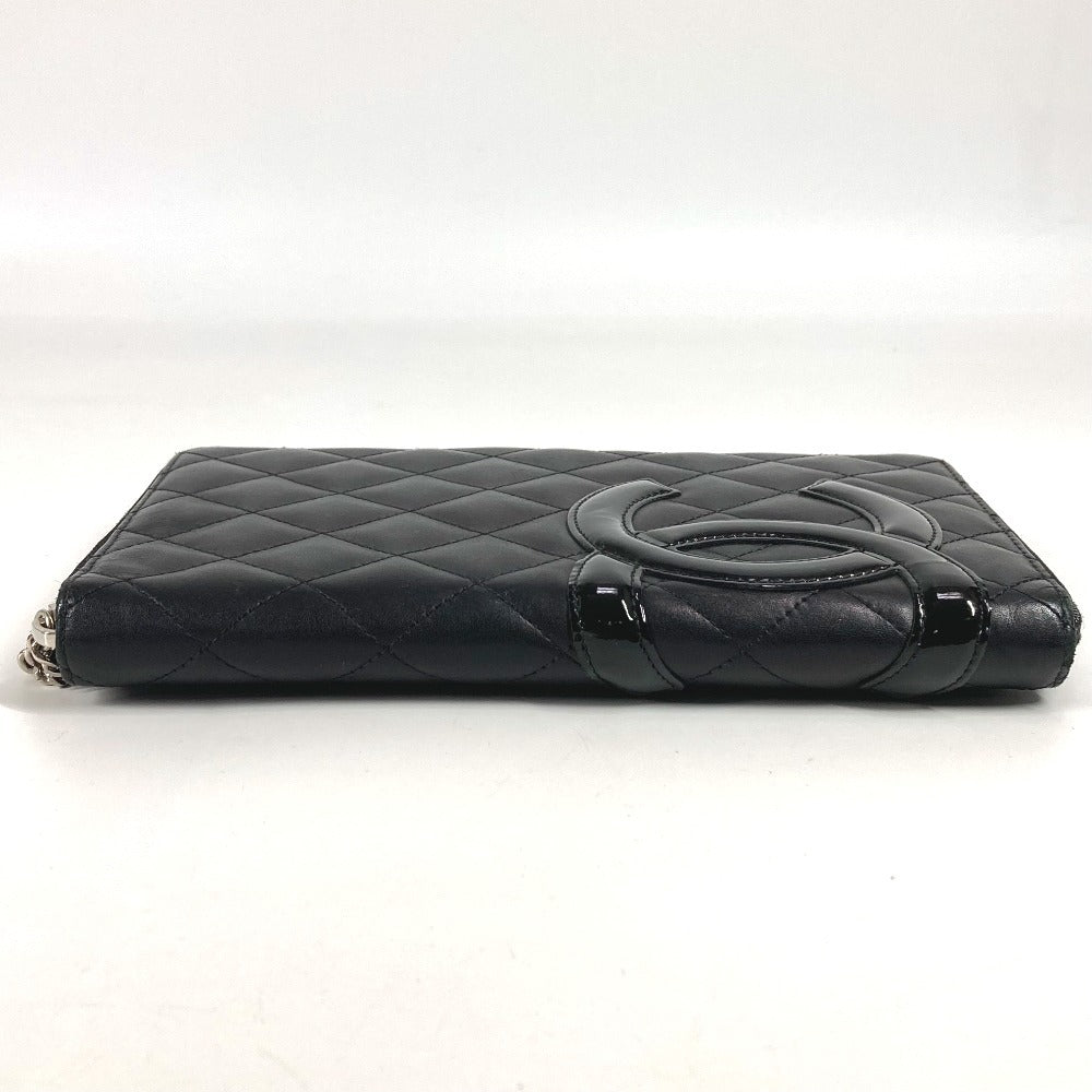 CHANEL Cambon Line Travel Case A26710 CC Coco Mark Logo Long Wallet Round Zipper Leather Women's Black