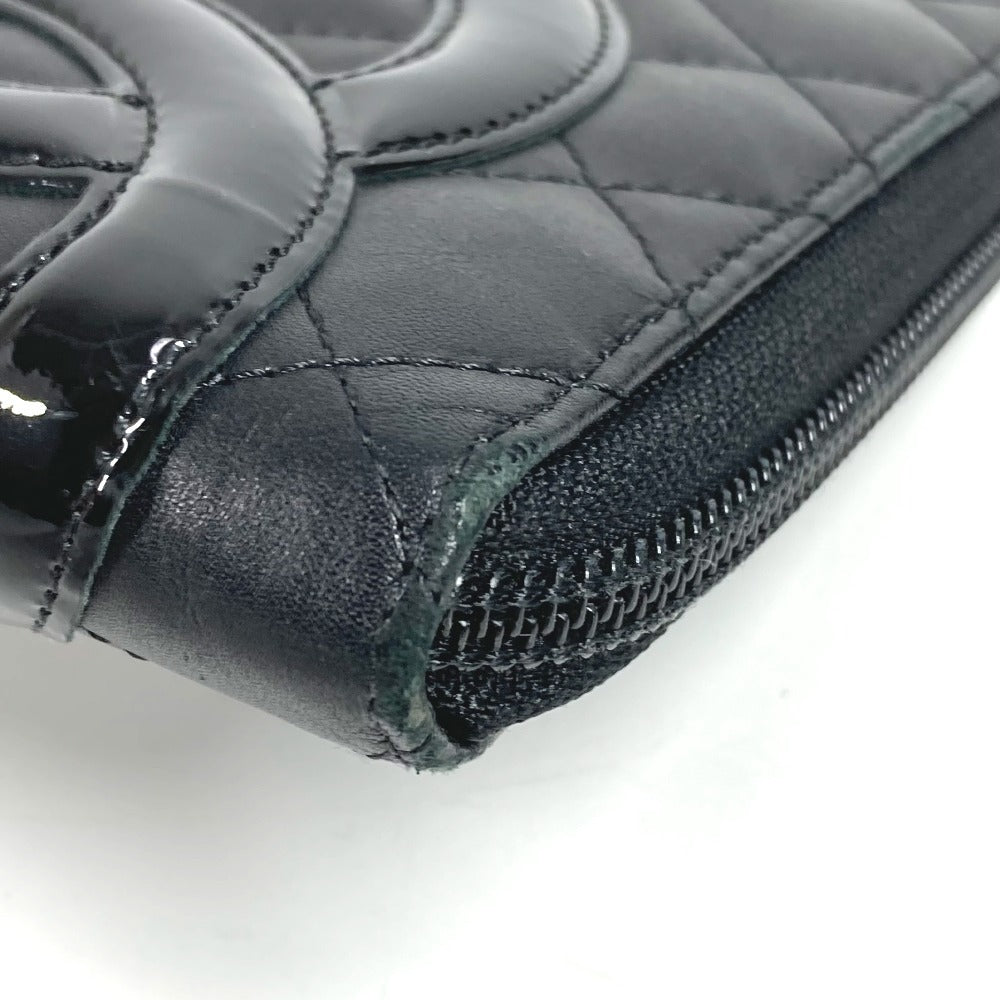 CHANEL Cambon Line Travel Case A26710 CC Coco Mark Logo Long Wallet Round Zipper Leather Women's Black