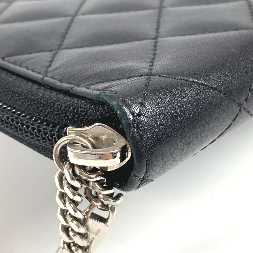 CHANEL Cambon Line Travel Case A26710 CC Coco Mark Logo Long Wallet Round Zipper Leather Women's Black