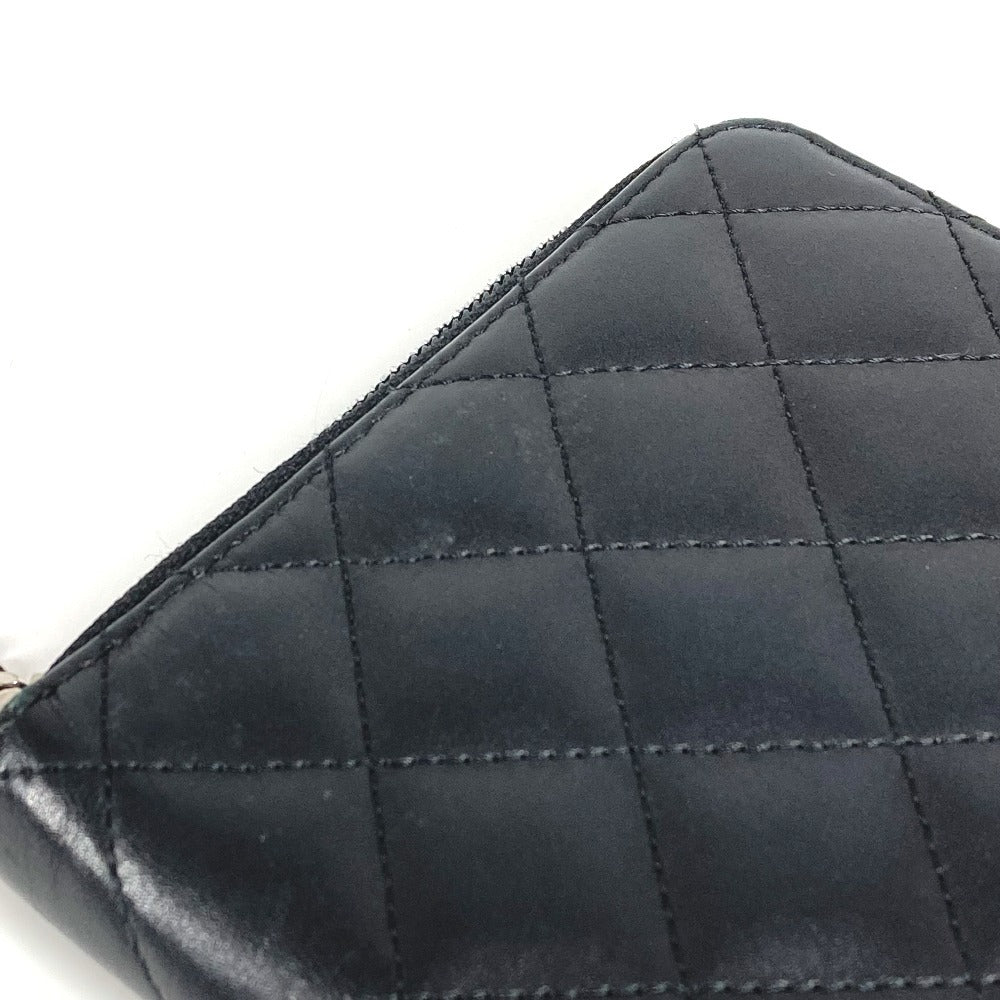 CHANEL Cambon Line Travel Case A26710 CC Coco Mark Logo Long Wallet Round Zipper Leather Women's Black