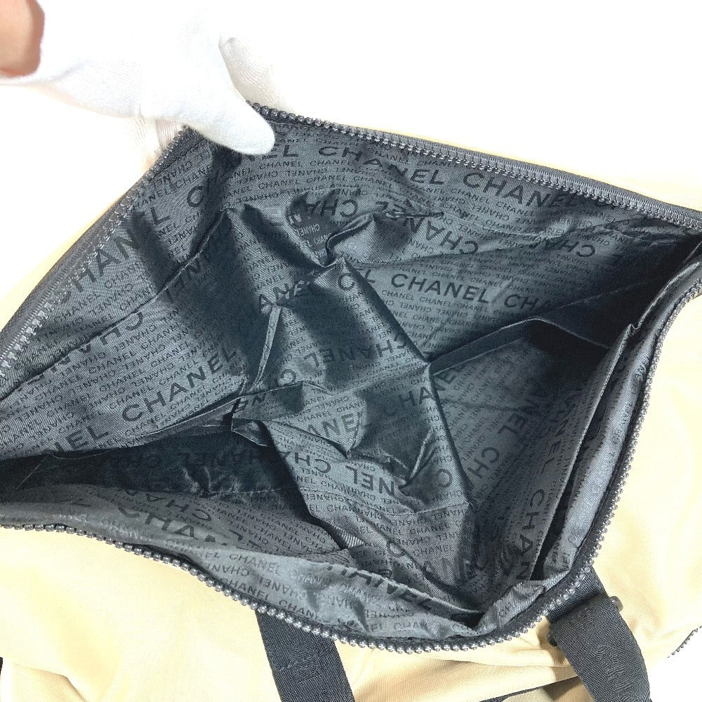 CHANEL CC ココマーク ロゴ バイカラー ショルダーバッグ 肩掛け 旅行バッグ トラベルバッグ ボストンバッグ ナイロンキャンバス ユニセックス ベージュ