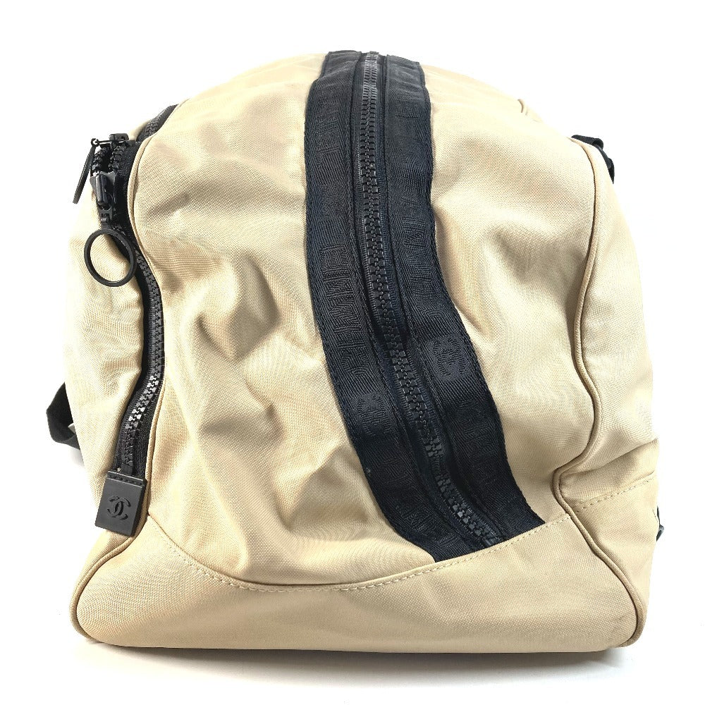 CHANEL CC ココマーク ロゴ バイカラー ショルダーバッグ 肩掛け 旅行バッグ トラベルバッグ ボストンバッグ ナイロンキャンバス ユニセックス ベージュ
