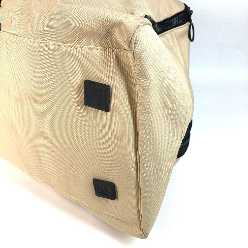 CHANEL CC ココマーク ロゴ バイカラー ショルダーバッグ 肩掛け 旅行バッグ トラベルバッグ ボストンバッグ ナイロンキャンバス ユニセックス ベージュ