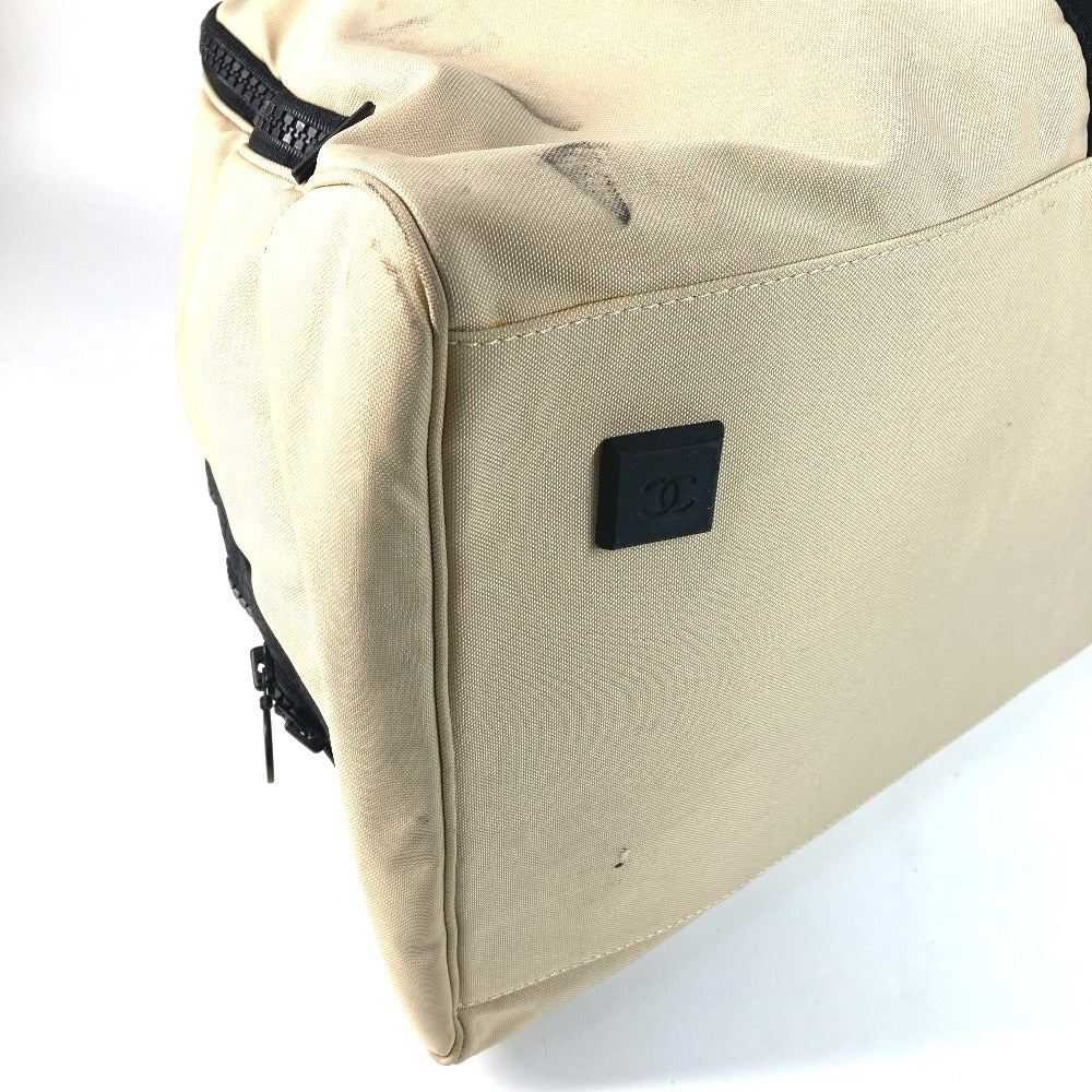 CHANEL CC ココマーク ロゴ バイカラー ショルダーバッグ 肩掛け 旅行バッグ トラベルバッグ ボストンバッグ ナイロンキャンバス ユニセックス ベージュ