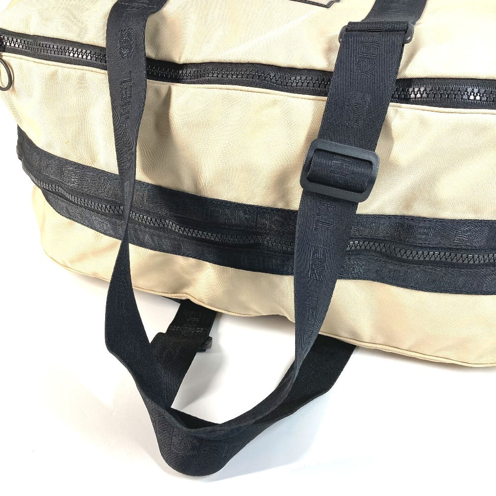 CHANEL CC ココマーク ロゴ バイカラー ショルダーバッグ 肩掛け 旅行バッグ トラベルバッグ ボストンバッグ ナイロンキャンバス ユニセックス ベージュ