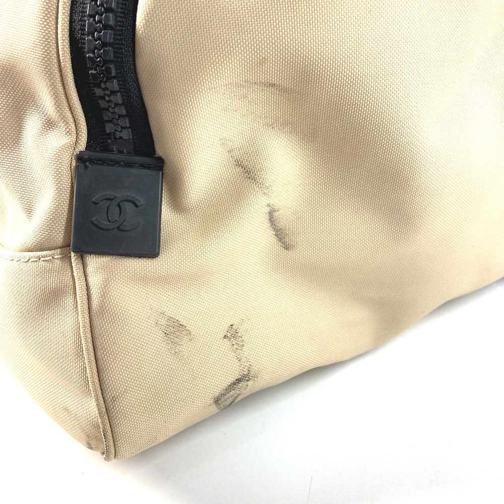CHANEL CC ココマーク ロゴ バイカラー ショルダーバッグ 肩掛け 旅行バッグ トラベルバッグ ボストンバッグ ナイロンキャンバス ユニセックス ベージュ