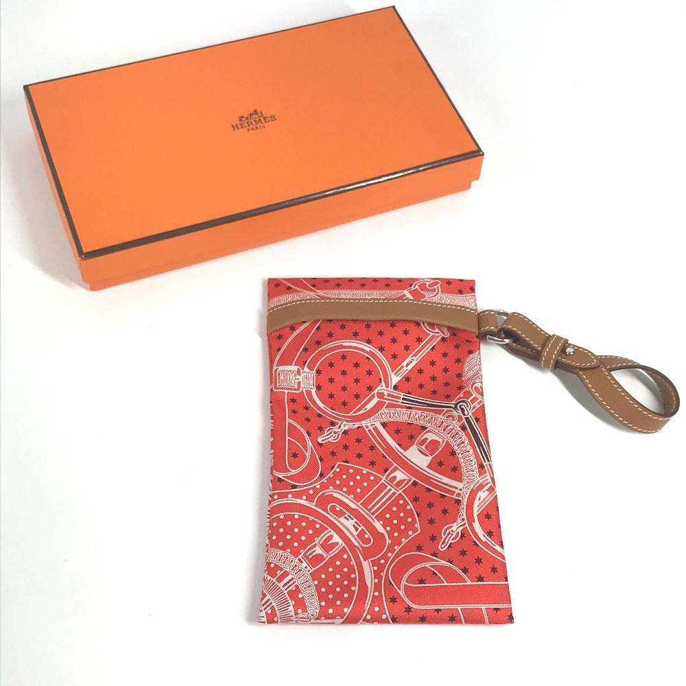 HERMES EPERON D'OR ケース 《アヴェックソワ》 ポケット GM ポーチ 眼鏡 アイウェア サングラス メガネポーチ ポーチ シルク ユニセックス レッド系