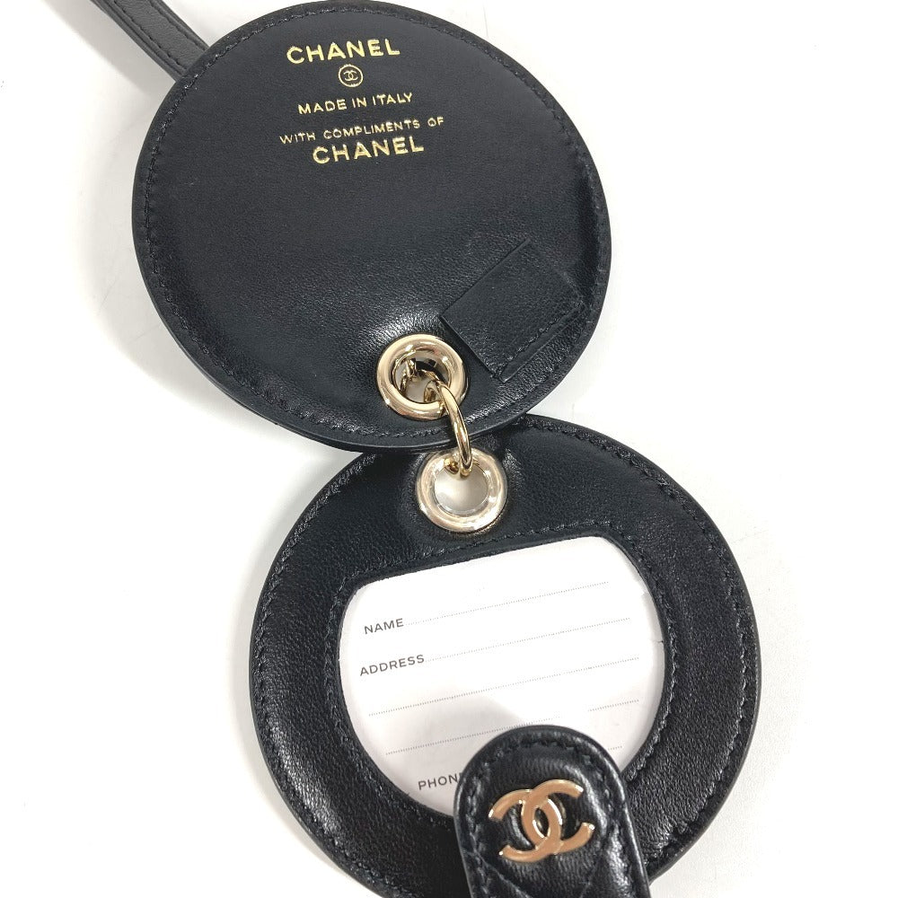 CHANEL ラウンド ネームタグ ロゴ CC ココマーク マトラッセ キルティング チャーム バッグチャーム キーホルダー キーホルダー レザー ユニセックス ブラック