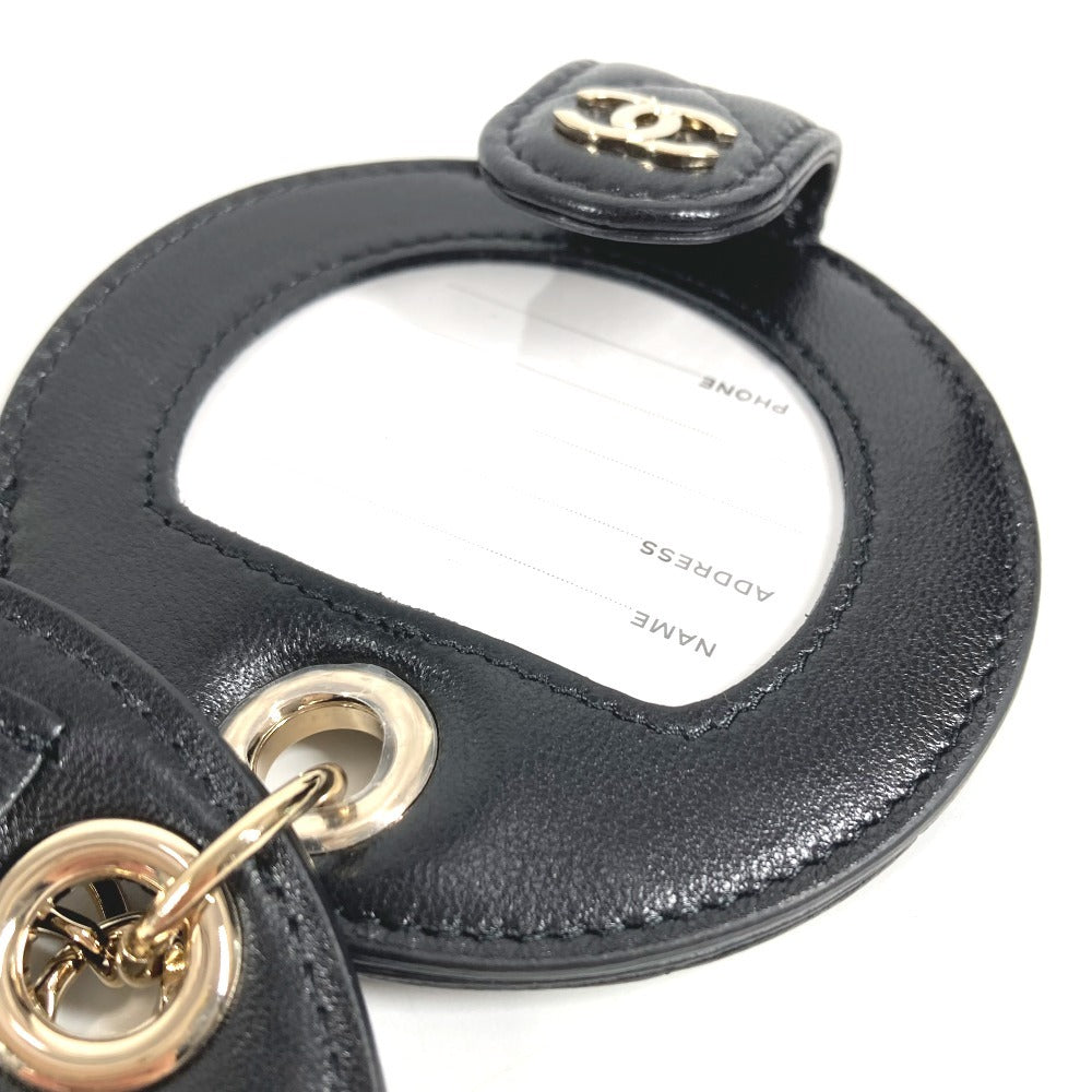 CHANEL ラウンド ネームタグ ロゴ CC ココマーク マトラッセ キルティング チャーム バッグチャーム キーホルダー キーホルダー レザー ユニセックス ブラック