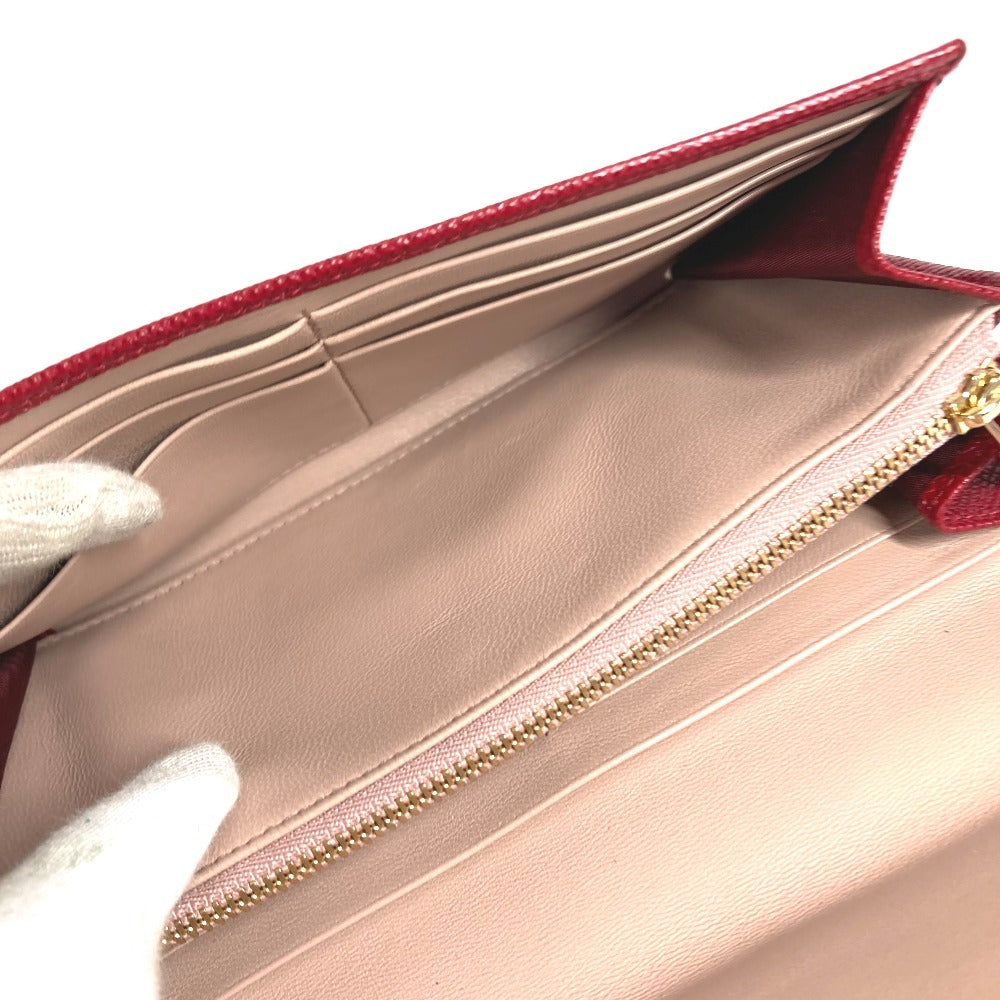 BVLGARI ブルガリブルガリ ロゴクリップ 2つ折り フラップ ロングウォレット 長財布 レザー ユニセックス レッド