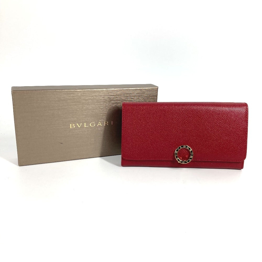 BVLGARI ブルガリブルガリ ロゴクリップ 2つ折り フラップ ロングウォレット 長財布 レザー ユニセックス レッド