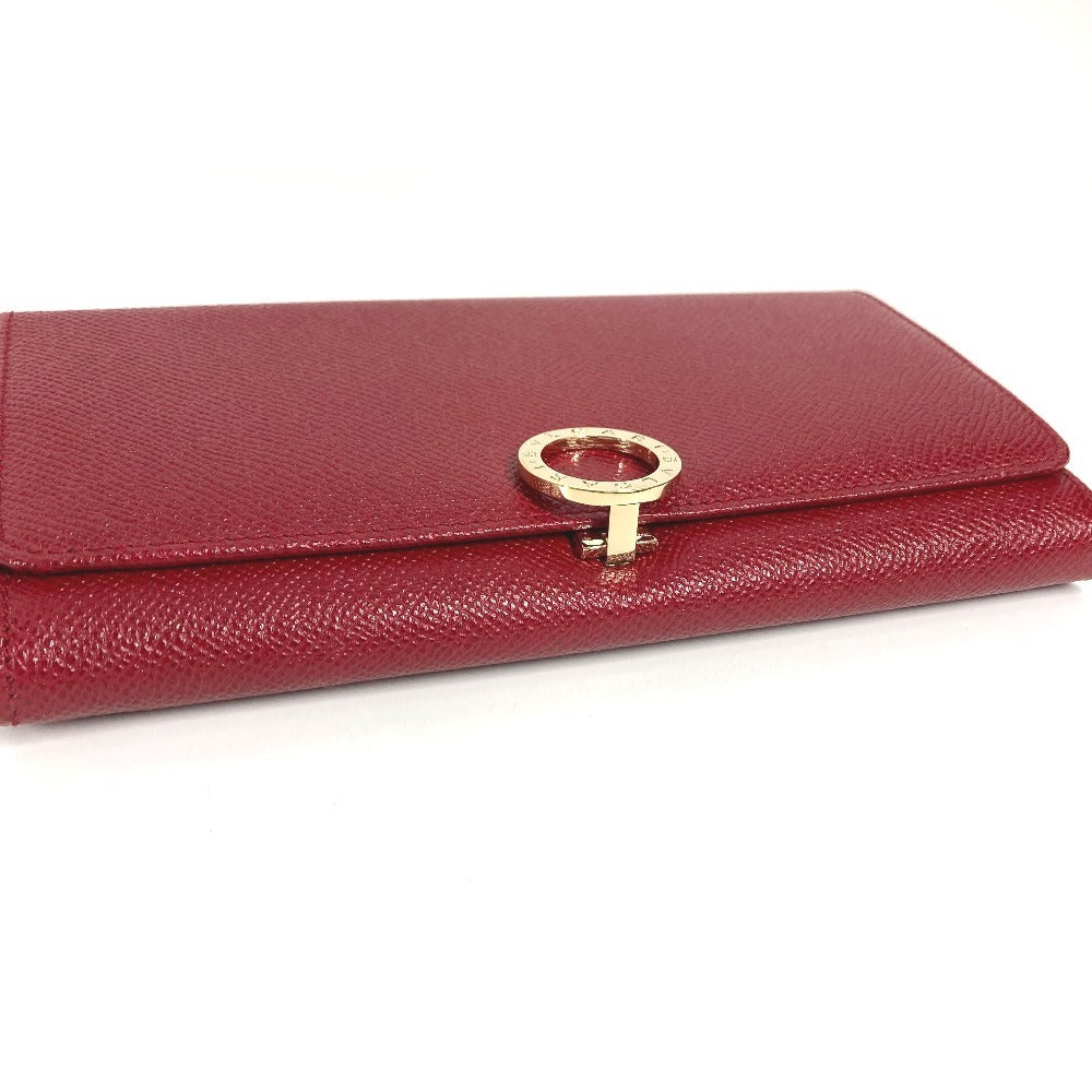 BVLGARI ブルガリブルガリ ロゴクリップ 2つ折り フラップ ロングウォレット 長財布 レザー ユニセックス レッド