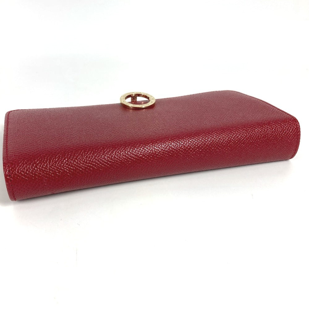 BVLGARI ブルガリブルガリ ロゴクリップ 2つ折り フラップ ロングウォレット 長財布 レザー ユニセックス レッド