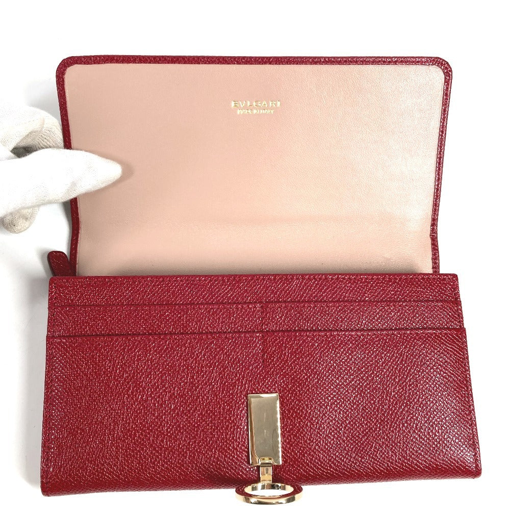 BVLGARI ブルガリブルガリ ロゴクリップ 2つ折り フラップ ロングウォレット 長財布 レザー ユニセックス レッド