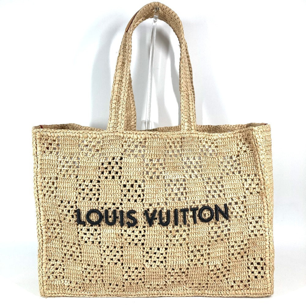 LOUIS VUITTON M25008 Damiera Summer Shopper Tote with Pouch, MM, Handbag, Shoulder Bag, Raffia, Unisex, Natural Beige