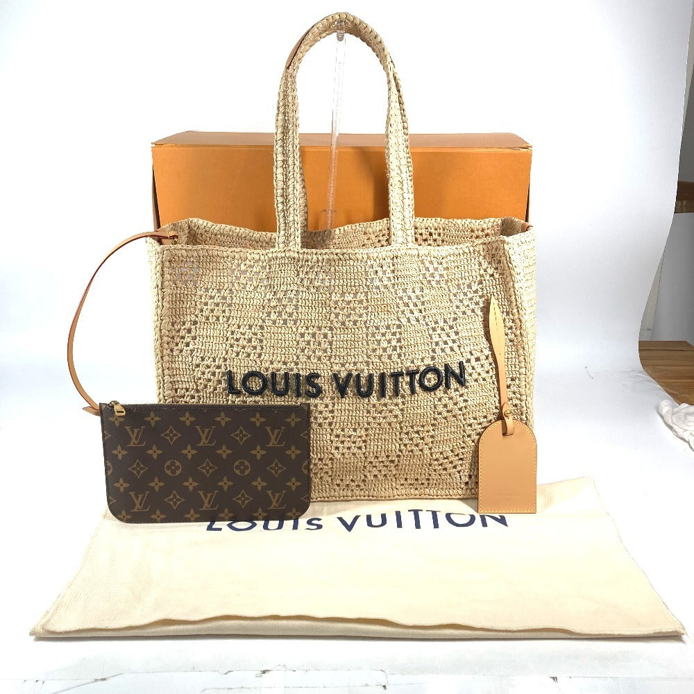 LOUIS VUITTON M25008 Damiera Summer Shopper Tote with Pouch, MM, Handbag, Shoulder Bag, Raffia, Unisex, Natural Beige