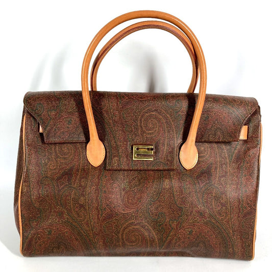 ETRO Flap Logo Paisley Print Tote Bag/Boston Bag/Handbag in Brown Leather, Unisex
