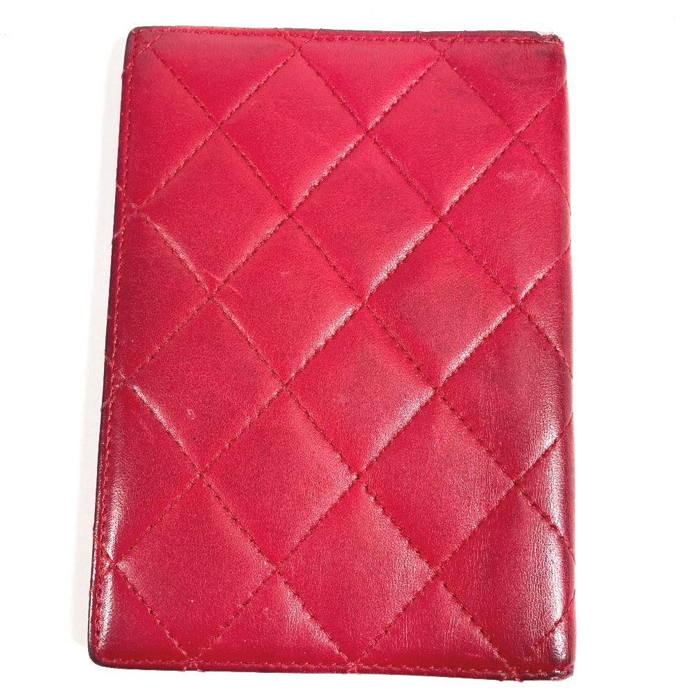 CHANEL CC ココマーク ロゴ マトラッセ キルティング 2つ折り カバー ステーショナリー パスポートケース ラムスキン ユニセックス レッド