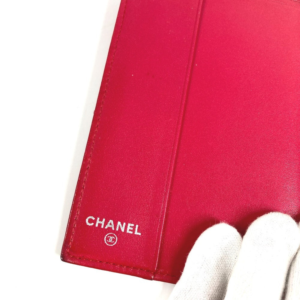 CHANEL CC ココマーク ロゴ マトラッセ キルティング 2つ折り カバー ステーショナリー パスポートケース ラムスキン ユニセックス レッド