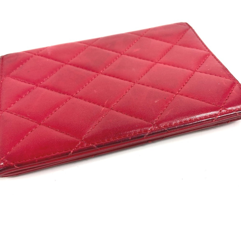 CHANEL CC ココマーク ロゴ マトラッセ キルティング 2つ折り カバー ステーショナリー パスポートケース ラムスキン ユニセックス レッド