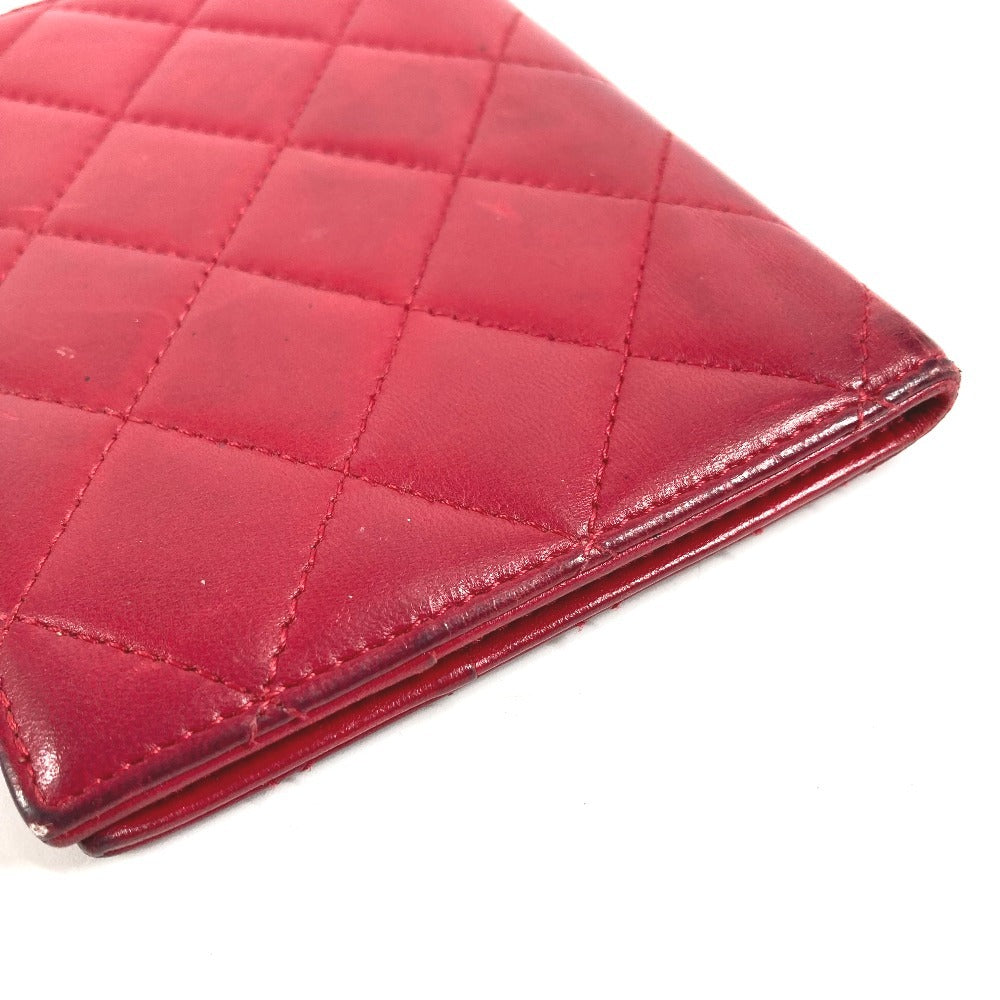 CHANEL CC ココマーク ロゴ マトラッセ キルティング 2つ折り カバー ステーショナリー パスポートケース ラムスキン ユニセックス レッド