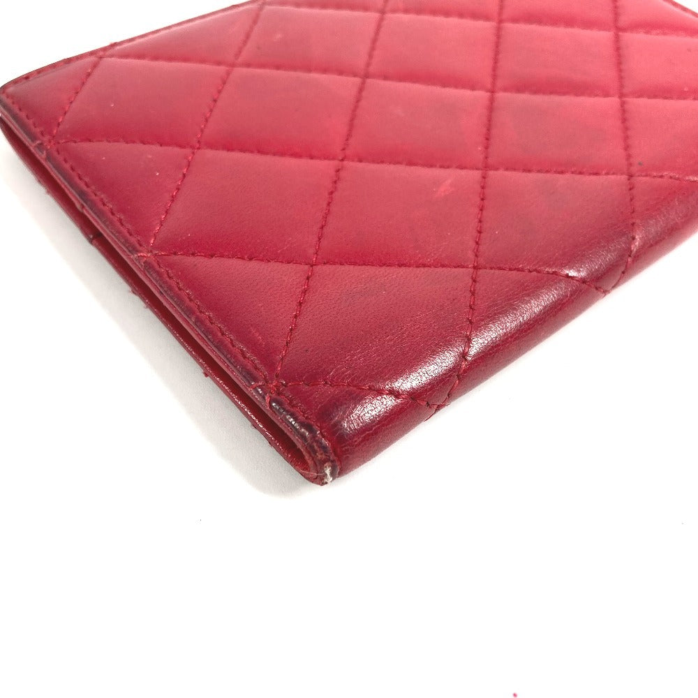 CHANEL CC ココマーク ロゴ マトラッセ キルティング 2つ折り カバー ステーショナリー パスポートケース ラムスキン ユニセックス レッド