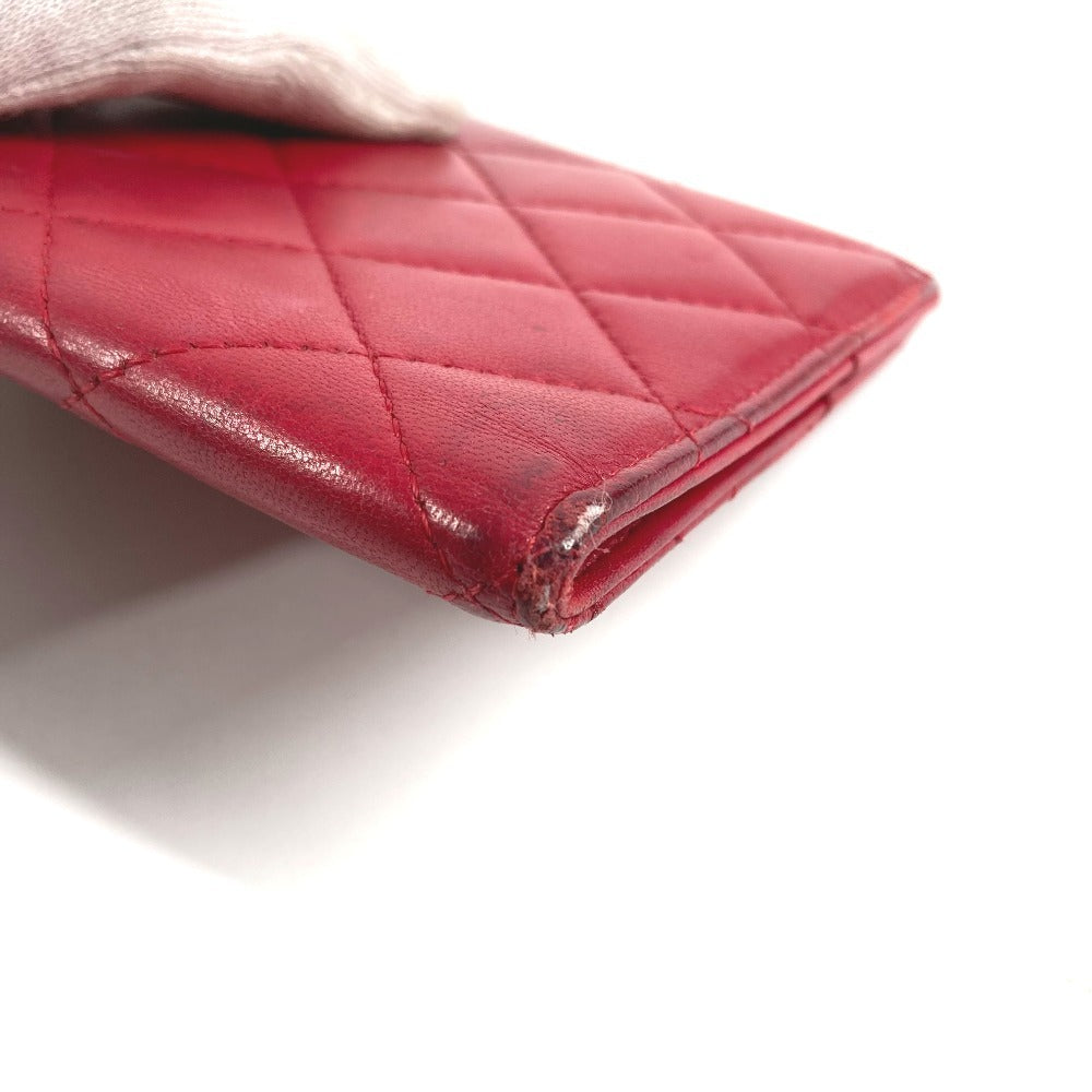 CHANEL CC ココマーク ロゴ マトラッセ キルティング 2つ折り カバー ステーショナリー パスポートケース ラムスキン ユニセックス レッド