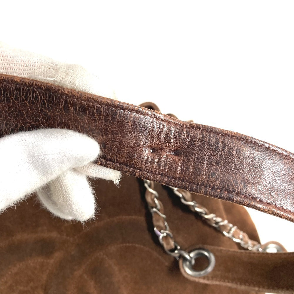 CHANEL ヴィンテージ CC ココマーク トリプルココ ココボール フリンジ タッセル カバン 肩掛け Wチェーン トートバッグ ショルダーバッグ スエード ユニセックス ブラウン