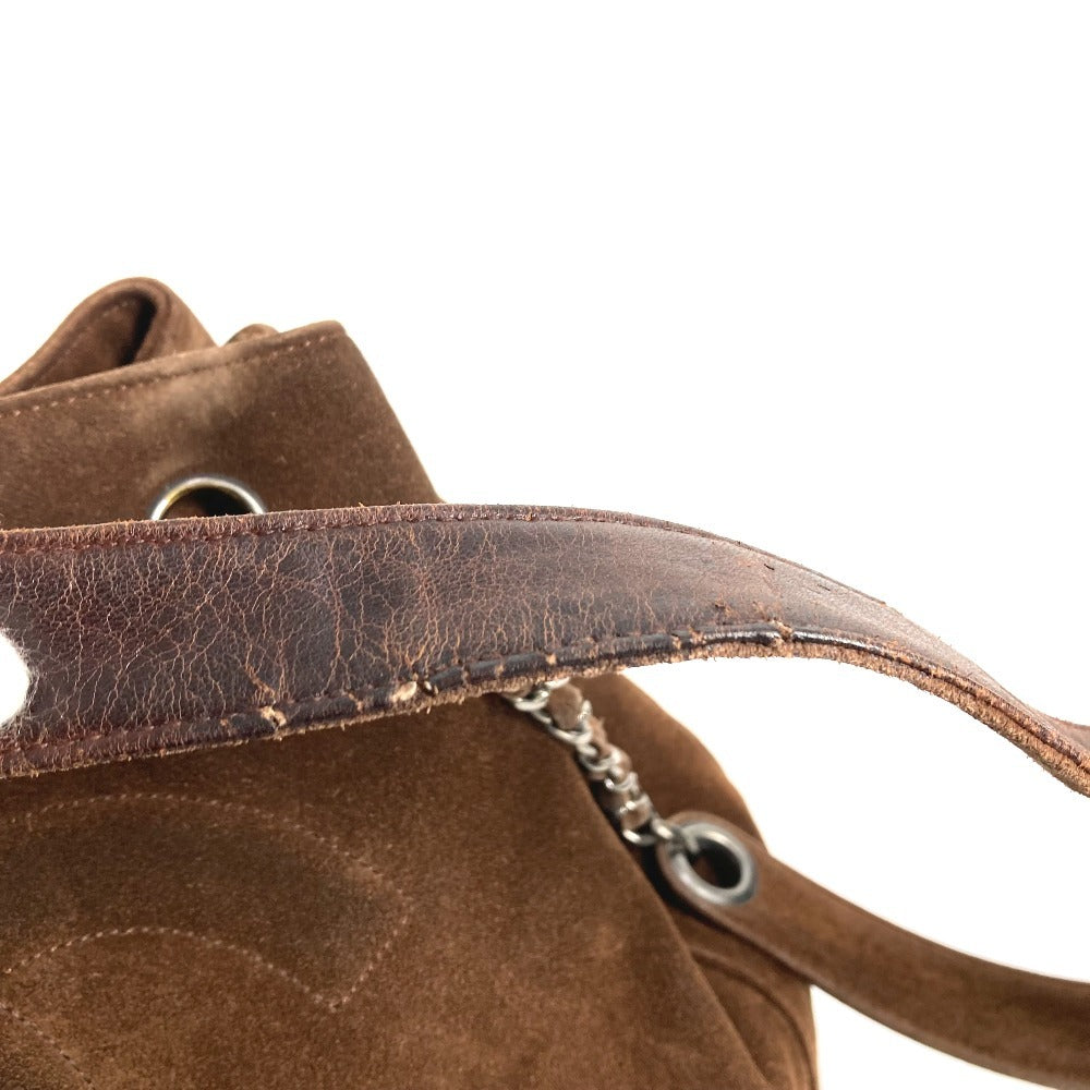 CHANEL ヴィンテージ CC ココマーク トリプルココ ココボール フリンジ タッセル カバン 肩掛け Wチェーン トートバッグ ショルダーバッグ スエード ユニセックス ブラウン