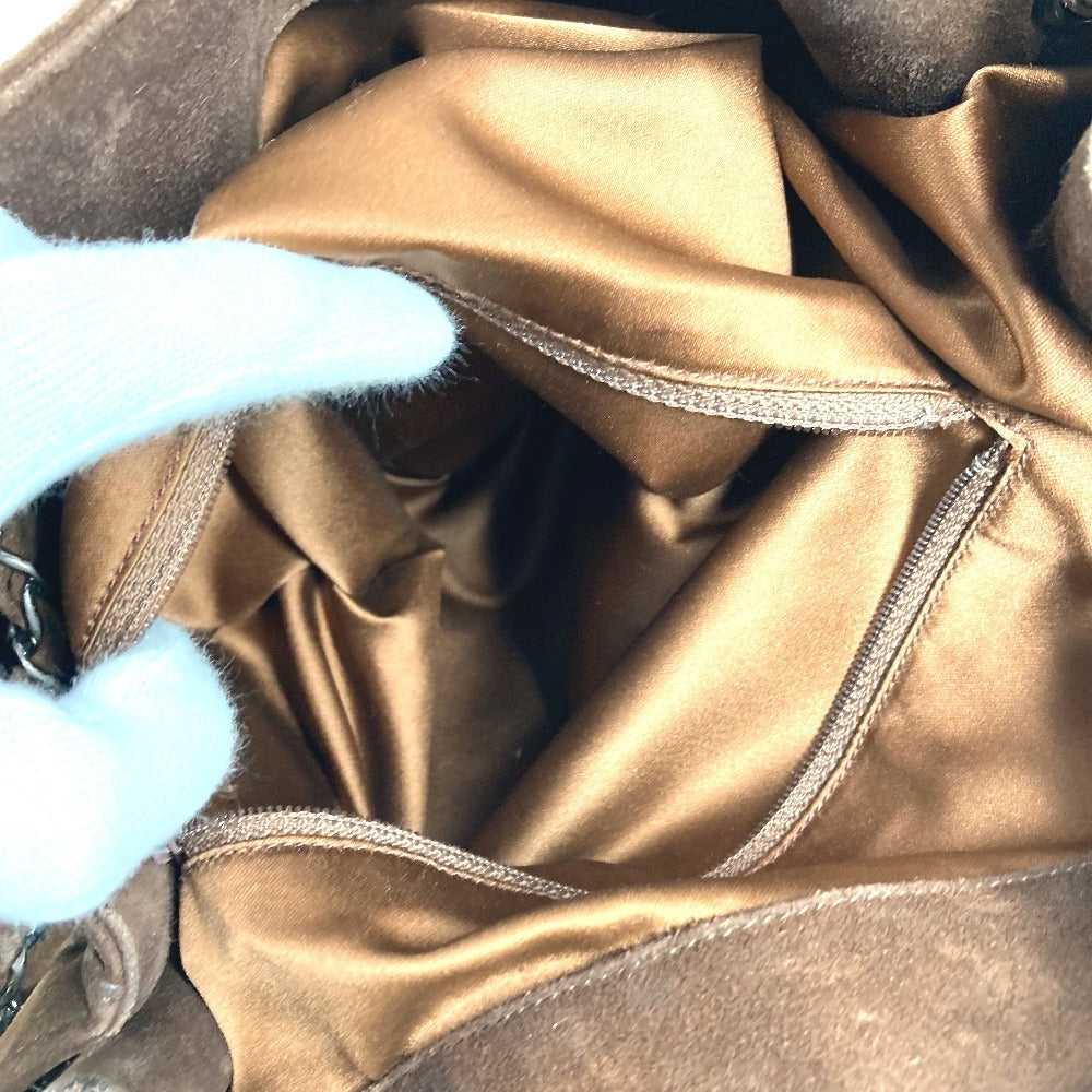 CHANEL ヴィンテージ CC ココマーク トリプルココ ココボール フリンジ タッセル カバン 肩掛け Wチェーン トートバッグ ショルダーバッグ スエード ユニセックス ブラウン