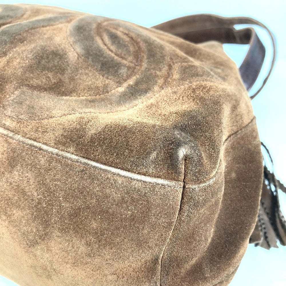 CHANEL ヴィンテージ CC ココマーク トリプルココ ココボール フリンジ タッセル カバン 肩掛け Wチェーン トートバッグ ショルダーバッグ スエード ユニセックス ブラウン